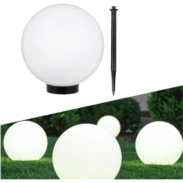 Green Blue GB166 Außensolarlampe Solarkugel Solarleuchte LED Leuchtkugel Garten Beleuchtung (Weiß, 25cm) – Bild 2