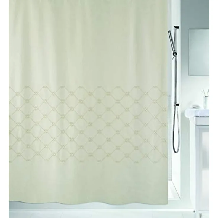 spirella Duschvorhang TRENTO Breite 180 cm, Anti-Schimmel Textil-Duschvorhang, schwere Qualität Baumwolle / Polyester, mit erhabener Stickerei, 180x200 cm, waschbar, Made in Europe