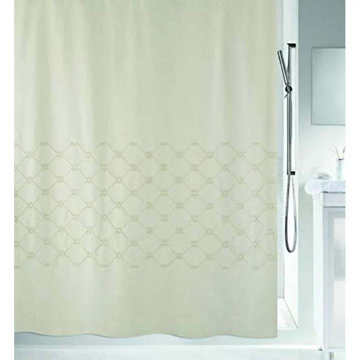 spirella Duschvorhang TRENTO Breite 180 cm, Anti-Schimmel Textil-Duschvorhang, schwere Qualität Baumwolle / Polyester, mit erhabener Stickerei, 180x200 cm, waschbar, Made in Europe – Bild 1