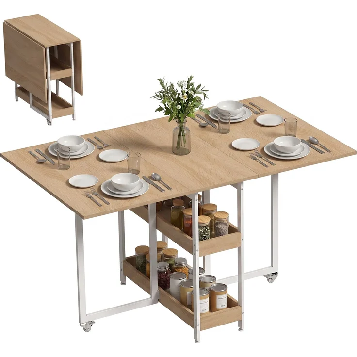 HOMCOM Klappbarer Esstisch, Spanplatte, Metall, Naturholz, 133,4 x 80 x 75 cm – Bild 1