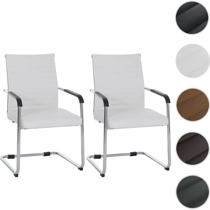 2er-Set Besucherstuhl HWC-Q85, Konferenzstuhl Freischwinger, Metall Kunstleder 280 g/m² ~ weiß – Bild 9