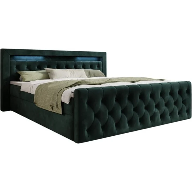thematys Boxbett LED mit Bettkasten 200x200cm, mit Bonnellfederkernmatratze H3, Bouclé/Velours, mit Stauraum, mit 3 cm Topper, Dunkelgrün (Velutto 10), Art.-Nr. S04JN0YROD4 – Bild 6