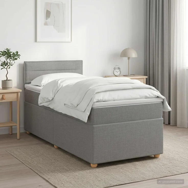 vidaXL Boxspringbett mit Matratze Hellgrau 90 x 190 cm Stoff 3450839 – Bild 1