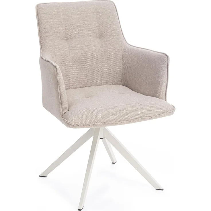2er-Set Gartenstuhl Genska Drehbar - Alumnium, Metall Weiß, Olefin-Stoff Beige, mit Armlehnen