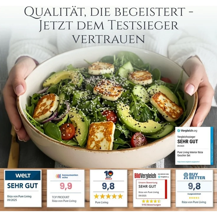 PURE LIVING INTERIOR DESIGN Geschirr-Set Steingut Teller Groß 6 Personen Rustic TESTSIEGER, Hochwertiges Landha (1-tlg), 1 Personen, Steingut, Authentischer Landhausstil, Reaktive Glasur – jedes Stück ein Unikat,… – Bild 2