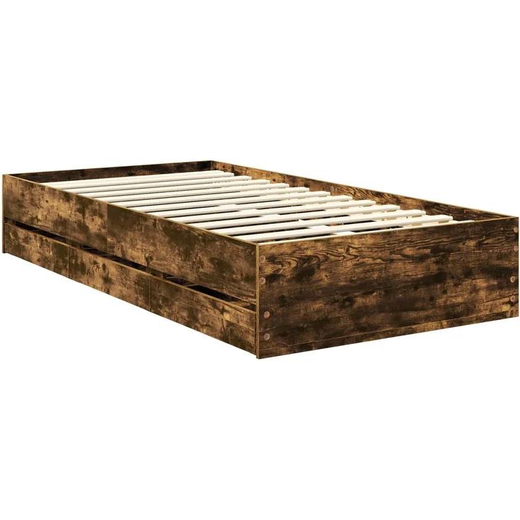 vidaXL Bettrahmen Geräucherte Eiche 90x200 cm Ingenieurs Holz 3411537 – Bild 5