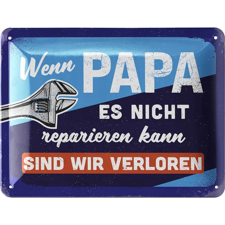 LANOLU Blechschild Papa reparieren - 15x20cm – Metall – Blau – 15154