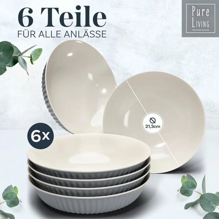 PURE LIVING INTERIOR DESIGN Geschirr-Set Suppenteller 6er 20cm »Hygge«, Steingut Graublau (6-tlg), 6 Personen, Steingut – Bild 2