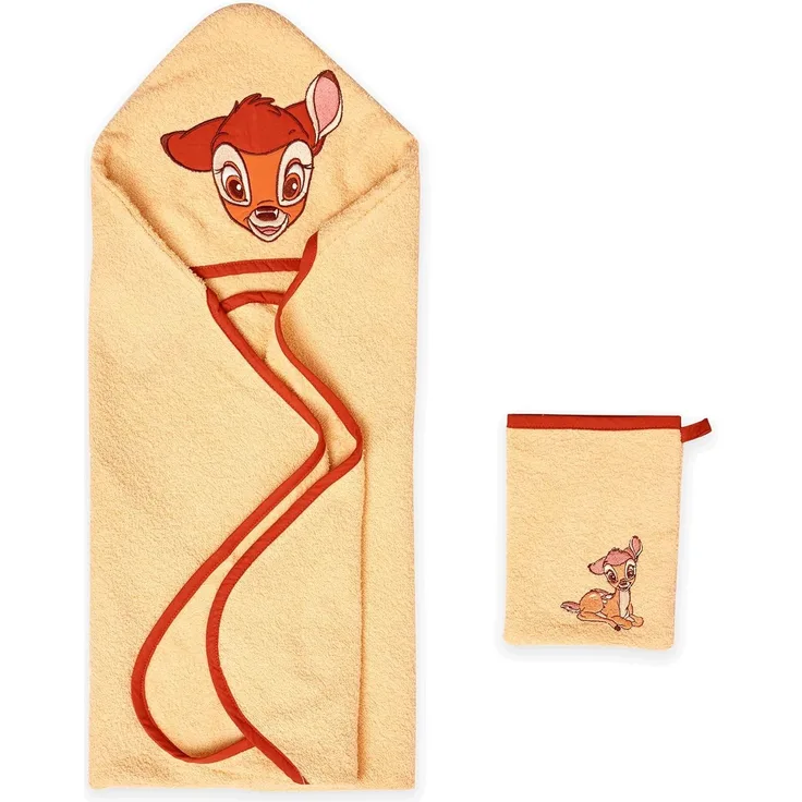 Disney Kapuzenhandtuch Disney Baby Kapuzenhandtuch Set, 2-teiling, 100% Baumwolle, Kapuzenhandtuch mit Waschlappen