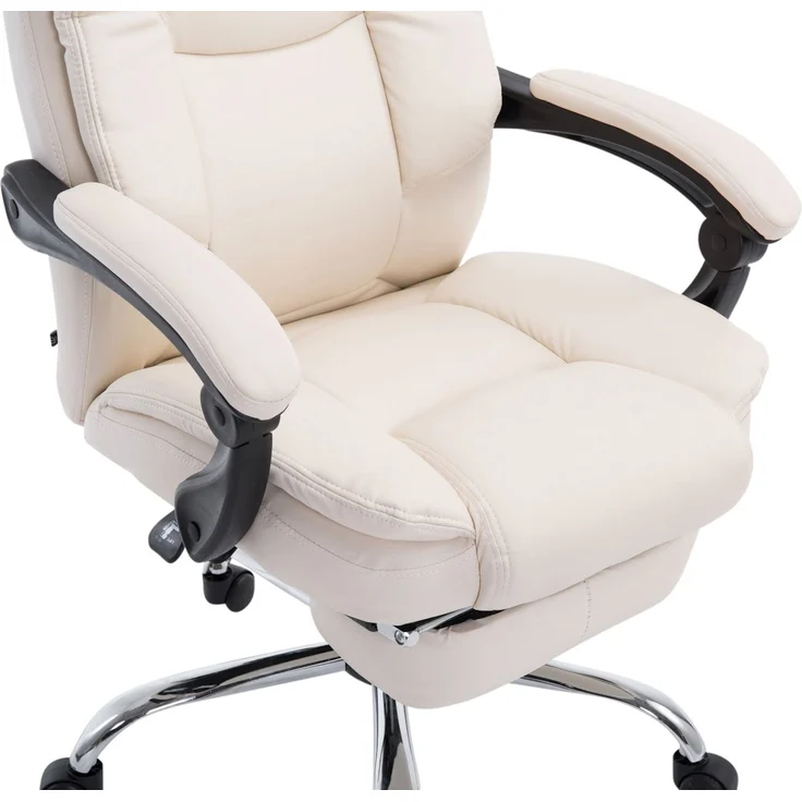 DELUKE® Bürostuhl MEDHA - 114x67x64, Creme Kunstleder Metall in Chromoptik Gestell ergonomische Bürostühle Homeoffice Stuhl mit Rollen – Bild 6