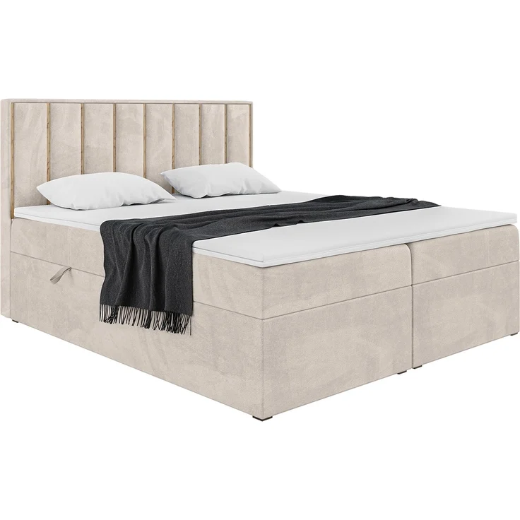 MEBLINI Boxspringbett NOAH 200x220cm - H3/Beige Samt - mit Bettkasten - Gepolstert Doppelbett mit Matratze und Topper - Polsterbett mit Stauraum - Bett mit Kopfteil - Stauraumbett – Bild 1