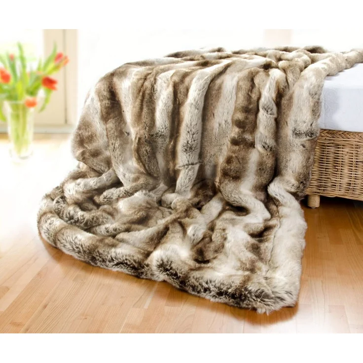 Wohndecke Felldecke (Kunstfell) Wolf grau-braun, Wohnen&Accessoires, Felloptik – Bild 1