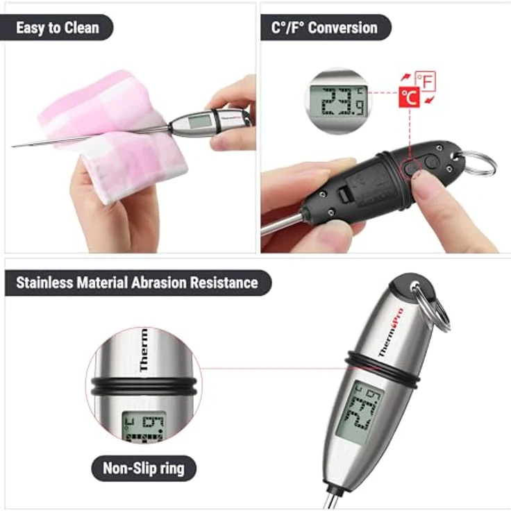 ThermoPro TP02S Digitales Bratenthermometer Fleischthermometer Thermometer Kochen Küchenthermometer Grillthermometer mit langer Sonde, für Braten, Kochen, Grillen/BBQ, Backen, Baby-Ernährung – Bild 6