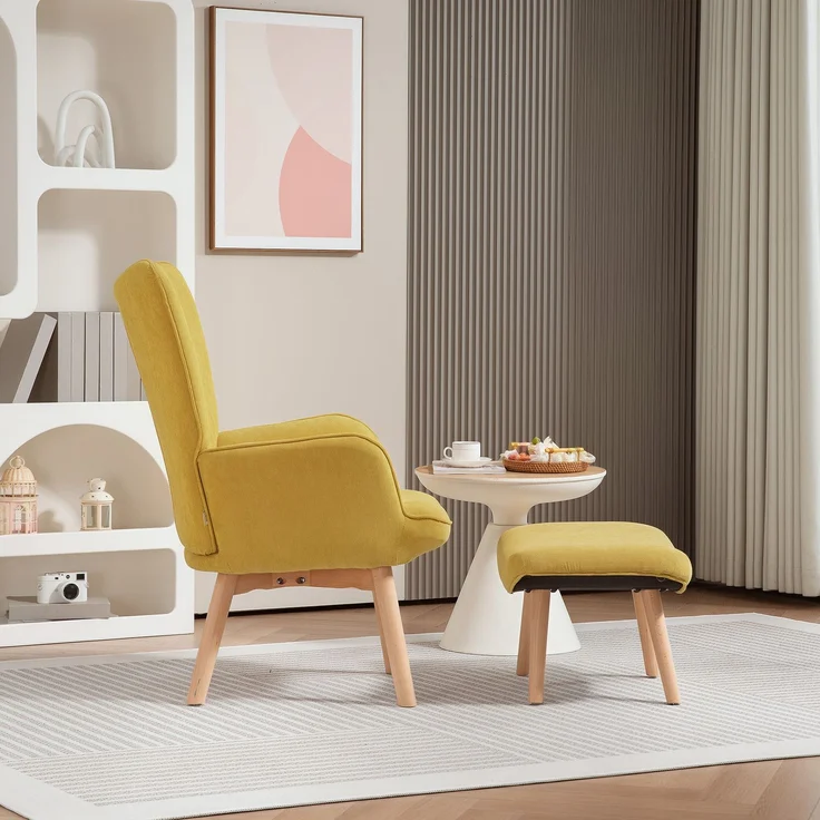 Akzentsessel mit Hocker, Relaxsessel in Cord-Optik, Armlehnstuhl mit Holzbeinen, für Wohnzimmer, Orange--Orange--72x80x101cm--YOUDENOVA – Bild 9