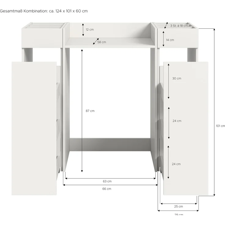Waschmaschinenumbauschrank >Free< in Weiß - 124x101x60cm (BxHxT) – Bild 4