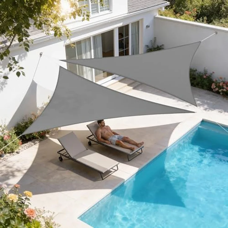 WOLTU Sonnensegel Dreieck 3 x 3 x 4,25 m Grau atmungsaktiv Sonnenschutz HDPE Windschutz mit UV Schutz für Garten Terrasse Camping – Bild 8