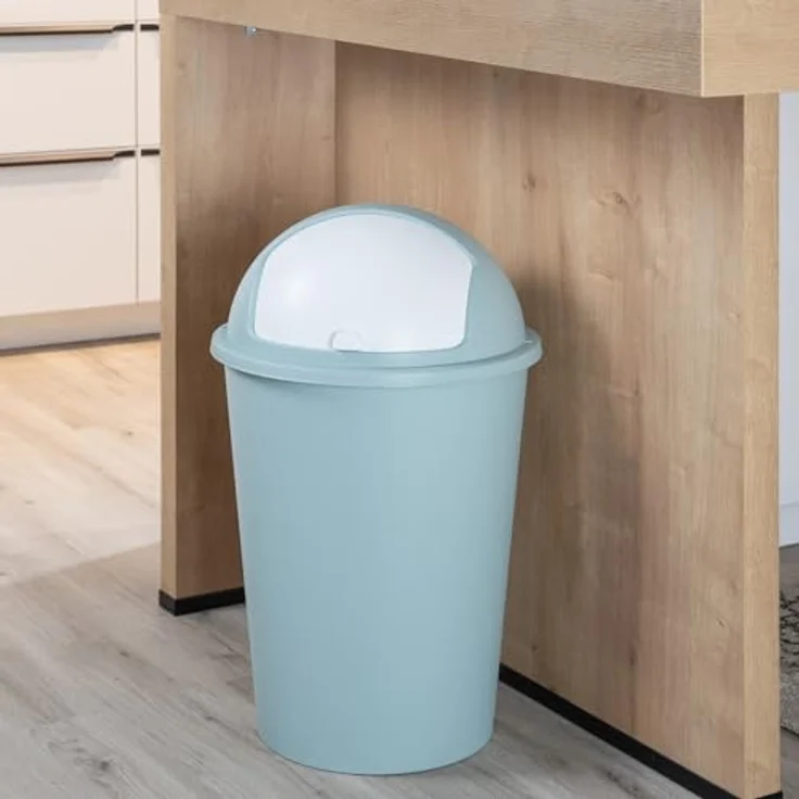 Home4You Mülleimer Abfalleimer, 50 Liter, Pastellgrün, Kunststoff, mit Schiebedeckel – Bild 2