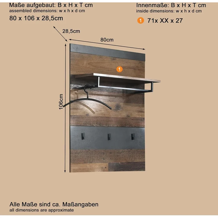 Garderobenset Foundry 4-teilig in Used Wood Shabby und Matera grau 185 cm – Bild 9