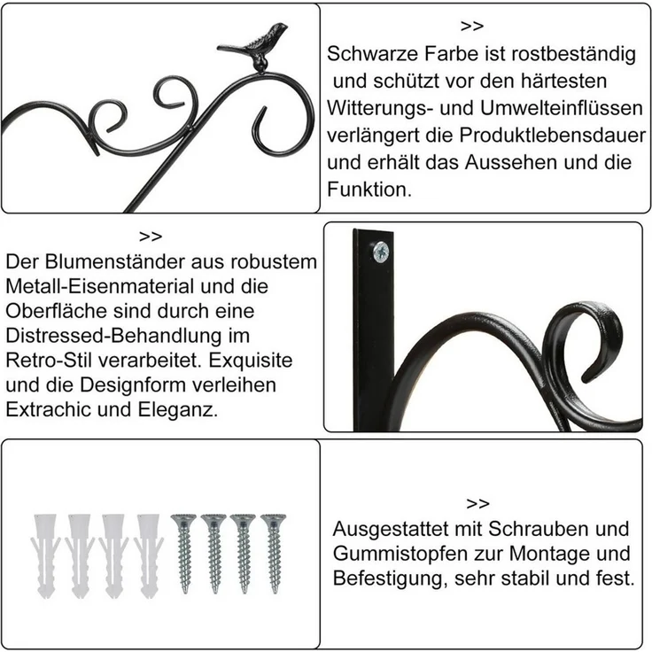 Clanmacy Wandhaken 8x Haken Blumenampel Vöglein Wandhaken Gusseisen Wandhalterung – Bild 4