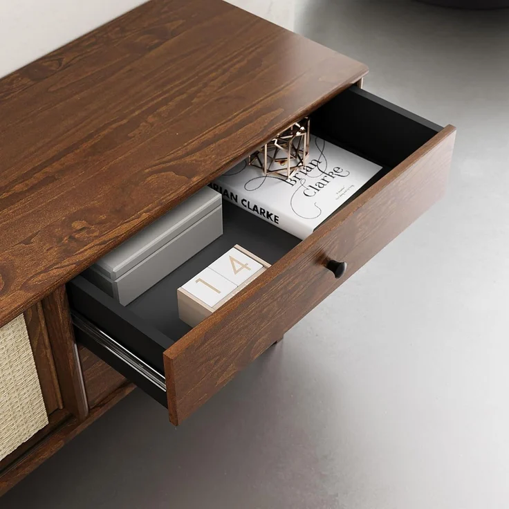 IDIMEX Lowboard SIMONA, TV Schrank 175 cm Massivholz Rattan Schiebetür Kastanie Finish – Bild 6