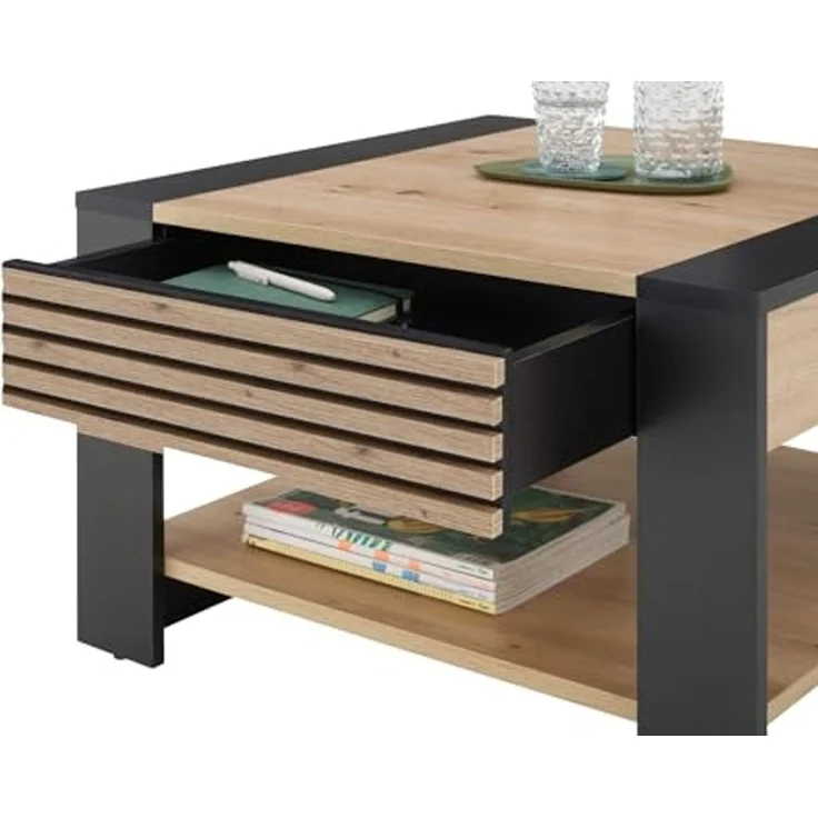 moebel-dich-auf Couchtisch FERRA (Beistelltisch, 1 Schubkasten, Stäbchenoptik), quadratisch 70x70 – Bild 5