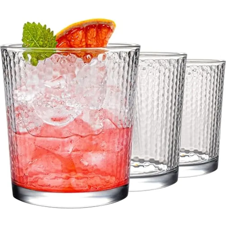 KONZEPT Gläser-Set Transparente Trinkgläser Set 365 ml 6 Stk. Stapelbar, 6-tlg, 6-teilig, Strukturierte Gläser Ideal für Wasser, Saft, Milch