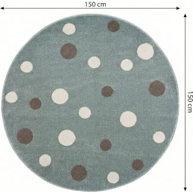 Jimri Kinderteppich DOTS l Pünktchen Gepunktet | Farbe: Beige Blau Rosa | Kinderzimmer/Jugendzimmer (Mint, Ø 150 cm Rund) – Bild 3
