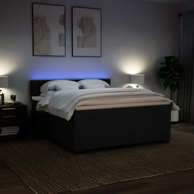 Boxspringbett mit Matratze, Stoff, Viereckige, grauer Fuß, Schwarz, 180x200 cm, true – Bild 5