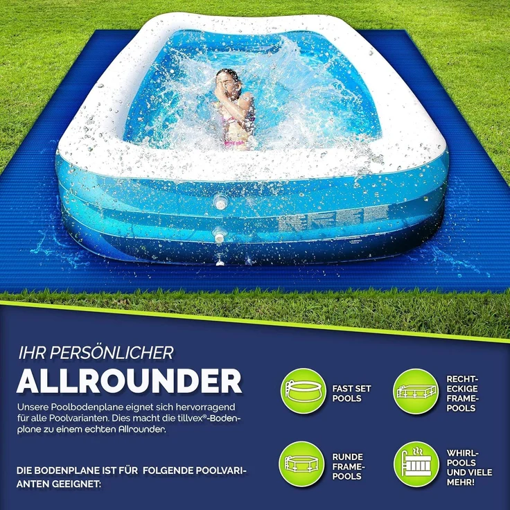 tillvex Poolunterlage Bodenplane Bodenschutzplane Rund Rechteckig Pool Bodenschutz Folie 250 x 180 cm – Bild 3