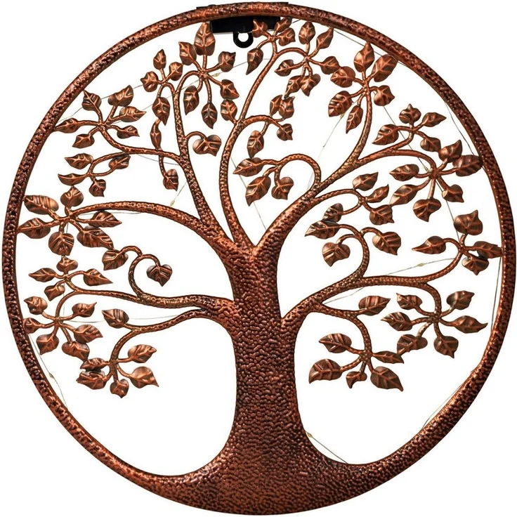 Spetebo LED Solarleuchte LED Solar Wanddeko BAUM antik bronze - 40 cm, Einschaltautomatik, LED fest integriert, warmweiß, Metall Wand Bild warm weiß beleuchtet – Bild 3