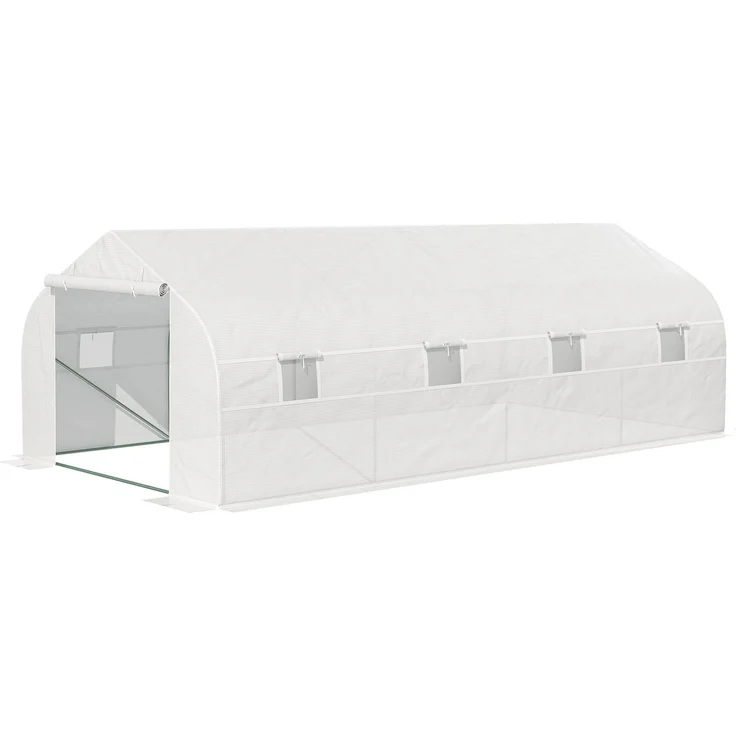 Wohnora-18 m² großes Gartentunnel-Gewächshaus, Maße 5,95 m (L) x 3 m (B) x 2 m (H), Tür + 8 Rollofenster, verzinkter Stahl, hochdichte PE-Folie, weiß,H 2000cm x T 1550cm x B 3000cm – Bild 3