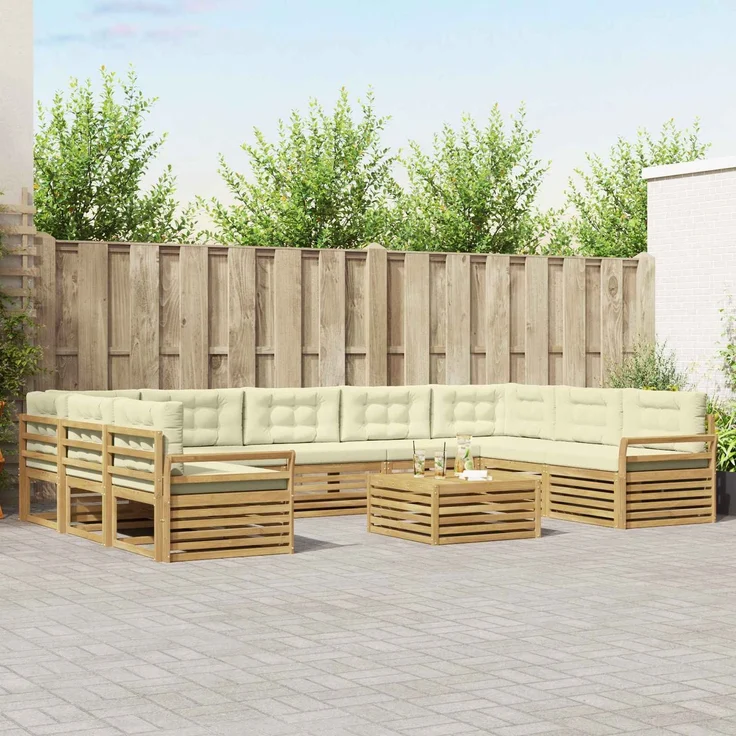 vidaXL Outdoor-Sofagarnitur 10 stk. 9-Sitzer Weiß und Creme 3391195 – Bild 1