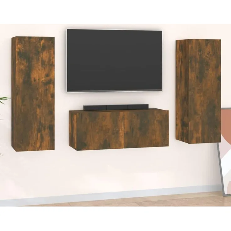 3-tlg. TV-Schrank-Set Räuchereiche Holzwerkstoff [3120233]