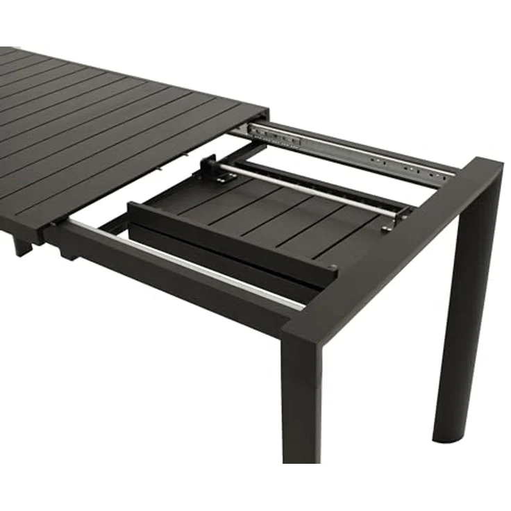 DEGAMO LAGOS Gartengarnitur, Aluminium, anthrazit/schwarz, 5-teilig (4x Stapelsessel, 1x Ausziehtisch 120/162x70cm) – Bild 7