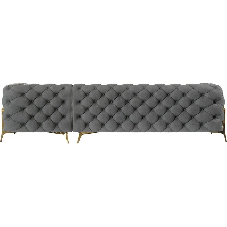 S-Style Möbel Ecksofa Ashley mit Ottomane, Chesterfield mit Goldenen Metall Füßen, Ottomane links oder rechts bestellbar, mit Wellenfederung – Bild 1