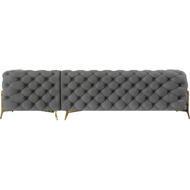 S-Style Möbel Ecksofa Ashley mit Ottomane, Chesterfield mit Goldenen Metall Füßen, Ottomane links oder rechts bestellbar, mit Wellenfederung