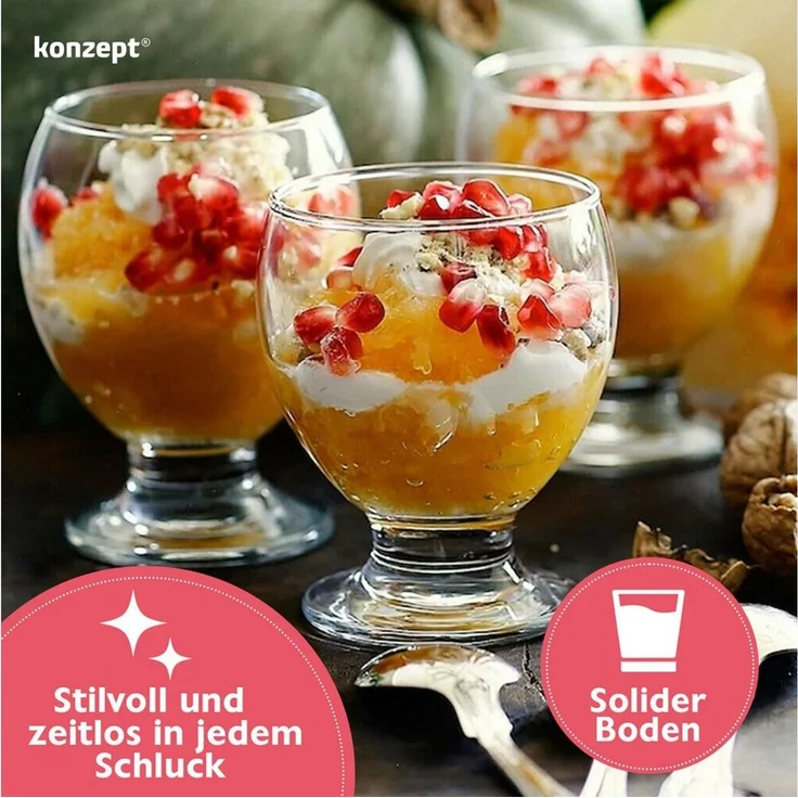 KONZEPT Eisschale Dessertgläser Set aus Glas, Eisbecher 280 ml, (6-tlg), ideal für Sorbet, Dessert, Tiramisu, Pudding, Eis, Panna Cotta – Bild 3