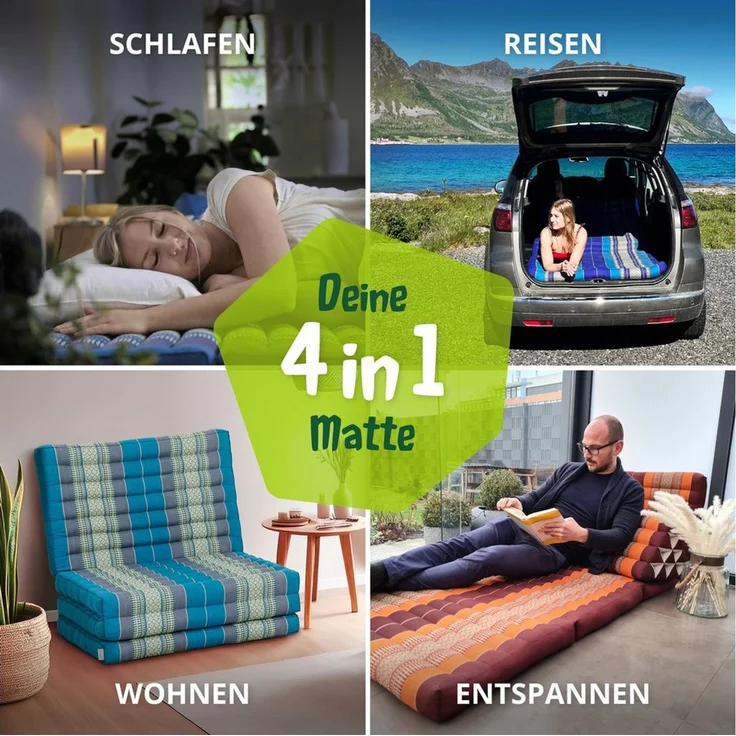 Klappmatratze Klappmatratze 80 cm Classic vegan und handgefertigt, 200x80x8cm, livasia, Kapok – Bild 2