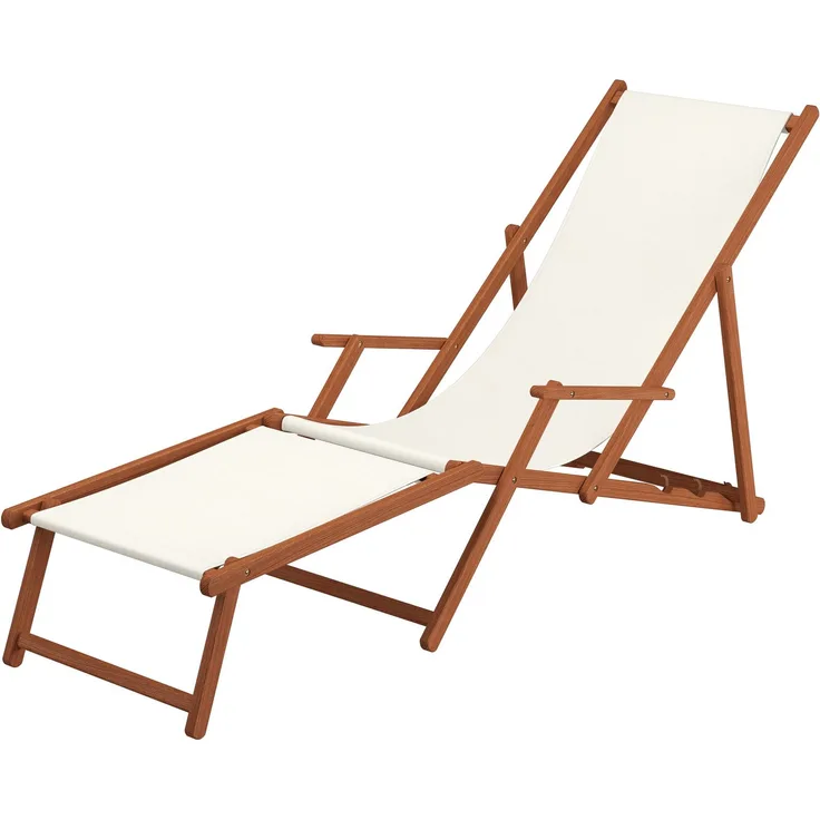 Sonnenliege weiß Liegestuhl Fußablage Gartenliege Holz Deckchair Strandstuhl Gartenmöbel 10-303 F