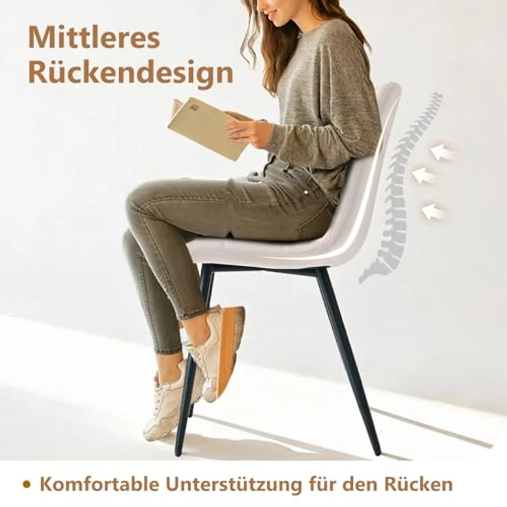 Sweetcrispy Esszimmerstuhl, Küchenstuhl mit Metallbeinen - Samt Esstisch Stuhl ohne Armlehnen, moderner Stühle Esszimmer, 2 Stück, Hellgrau – Bild 6