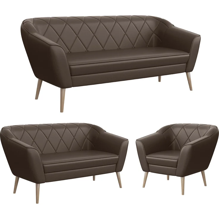 MEBLINI Sofa-Set GISELA 3+2+1 - Braun Kunstleder - für Wohnzimmer - Mini Lounge für sechs Personen - Küchensofa - Sofa Klein - Sitzgarnitur - Polstergarnitur - Sofagarnituren – Bild 1