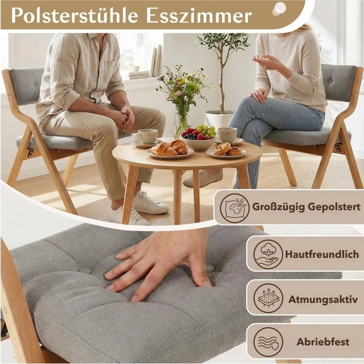 TLGREEN Klappstuhl,Küchenstuhl mit gepolstertem Sitz, (6 St), ergonomisch, platzsparend, rutschfest & stabil – Bild 3