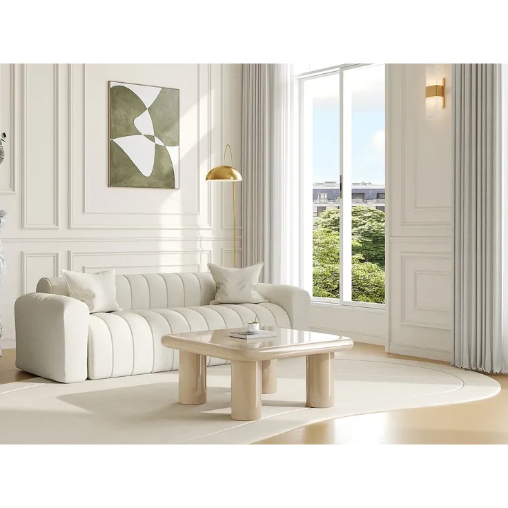 Vente-unique - TAMISDA Couchtisch Holz, Platte Beige - B 90 cm x H 41 cm x L 90 cm