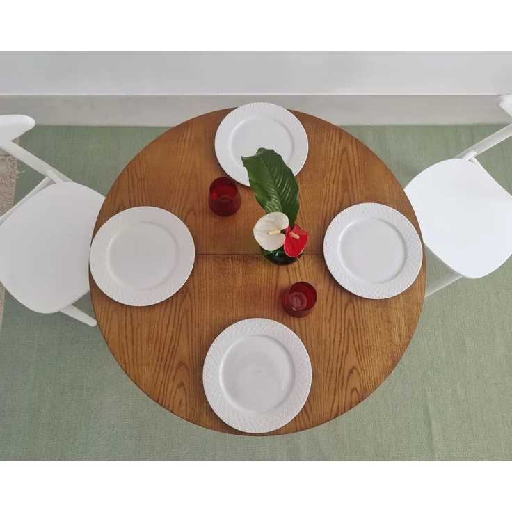 Ragaba Runder ausziehbarer Esstisch Ø 90 cm Esche & MDF Eschenholzfurnier Eichenbeize – Bild 5