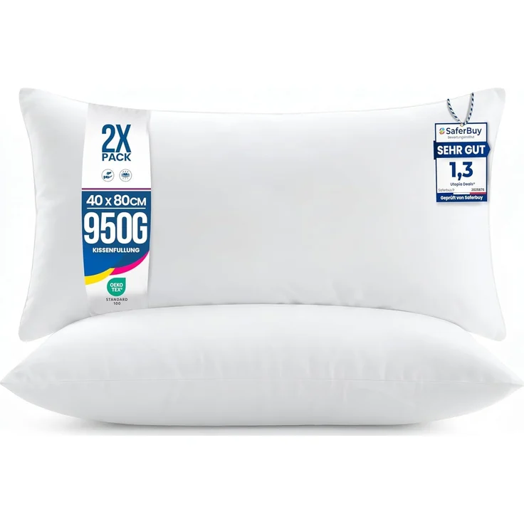 Utopia Bedding 2er Set Kissenfüllung 40x80 cm, Innenkissen Füllkissen Kopfkissen Sofakissen (Weiß) – Bild 1