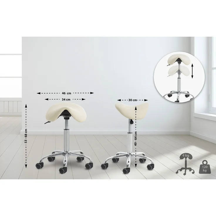 DELUKE® 2er Sattelhocker mit Rollen VOULI Höhenverstellbar, Drehbar Kunstleder pflegeleicht Rollhocker Arbeitshocker Praxishocker Arzthocker Bürohocker Drehhocker Creme – Bild 8