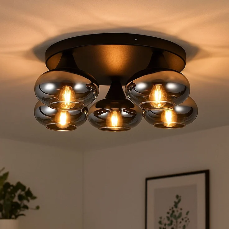 LED Deckenleuchte, 5 flammig, schwarz, dimmbar, D 49 cm – Bild 4