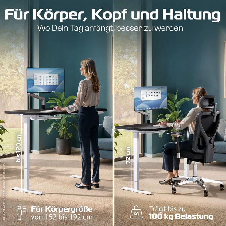CleverDesk Weiß/Schwarz (140x70 cm) – Bild 2