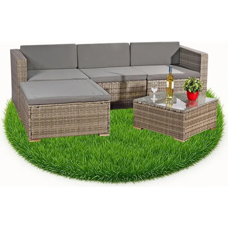 Melko Gartenlounge-Set Gartengarnitur Lounge Polyrattan 5tlg. Sitzgruppe Gartenset, (Set), Schraub-Ausgleich-Standfüße