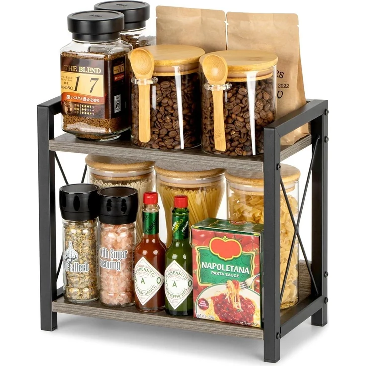 ANBOXIT Holz Gewürzregal 2 Tier Organizer - Küchenregal Arbeitsplatte Ecke Büro – Bild 1